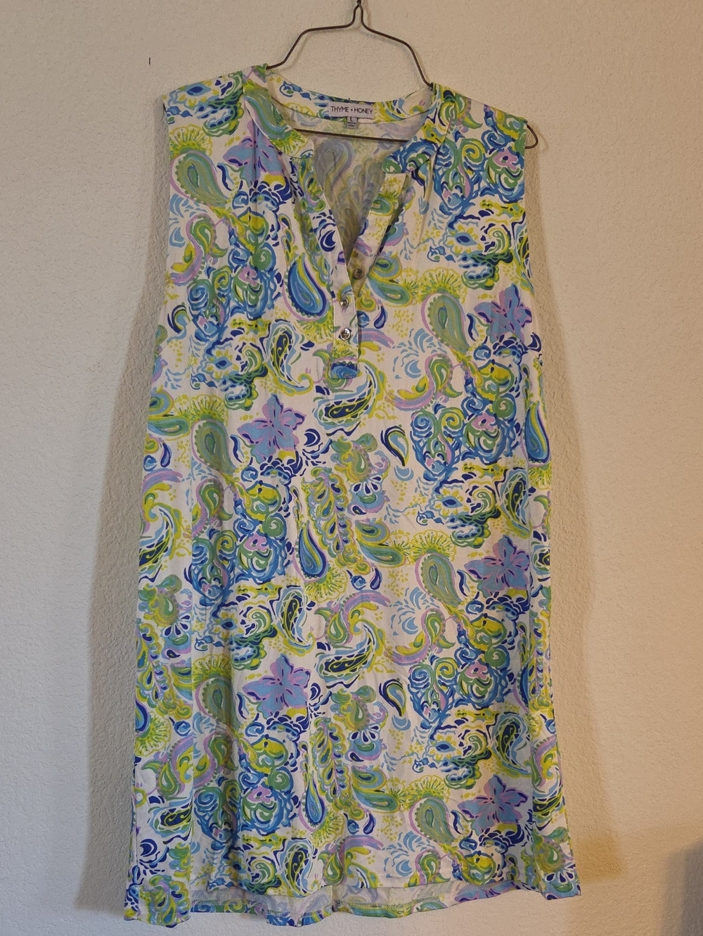 Thyme & Honey White Paisley-Print Sleeveless Mini Dress